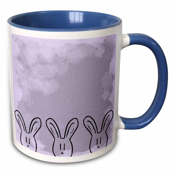 3drose, Three Bunnies - Pastel Purple - Cute Art, 11oz Two-tone Blue Mug