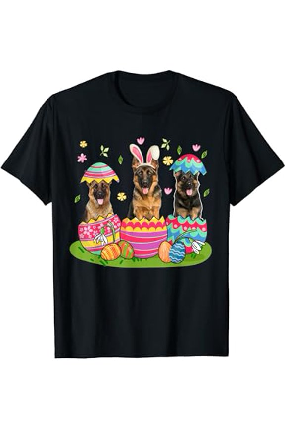 Three Bunny German Shepherd Inside Easter Egg Happy Easter T-Shirt