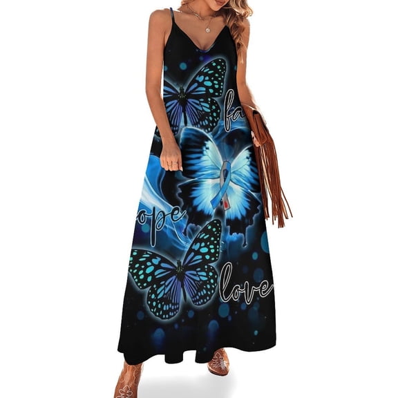 Three Butterfly Faith, Hope & Love Sleeveless Suspender Dress Summer Fashion Casual Long Dress