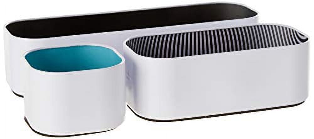 Blue and Black Striped Metal Drawer Organizer Set