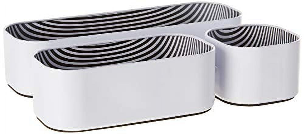 White and Striped Metal Drawer Organizer Set, 2 Inch, Pack of 3