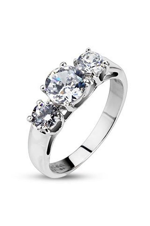 Three CZ Stone Stainless Steel Ring - Past Present Future
