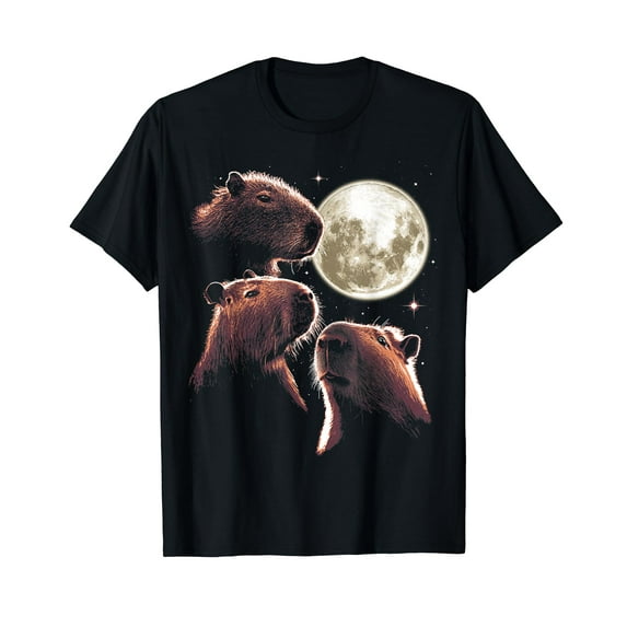 Three Capybara Moon Funny Capybara Meme Mystical Capybara T-Shirt