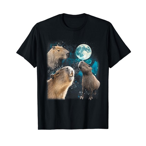 Three Capybaras Under The Moon Cute Capybara Lover T-Shirt for Men Women Cotton Summer Top Tee