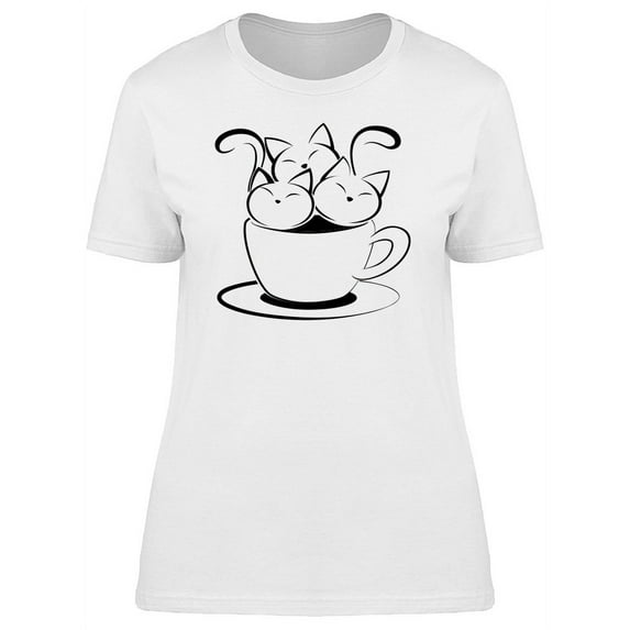 Three Cat Caricatures In Cup T-Shirt Women -Image by Shutterstock, Female Medium