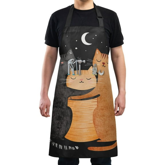 Three Cats Together Chef Kitchen Apron with Pockets for Women Waterproof Aprons for Cooking Baking