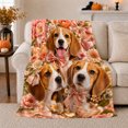 thumbnail image 1 of Three Cheerful Beagle Dogs Peach Bows Among Floral, Festive Pet Portrait Pattern, Warm Flannel Blanket for Living Room and Bedroom, Dog Lovers Christmas Gift, Pet Lover Home Decor, 1 of 9