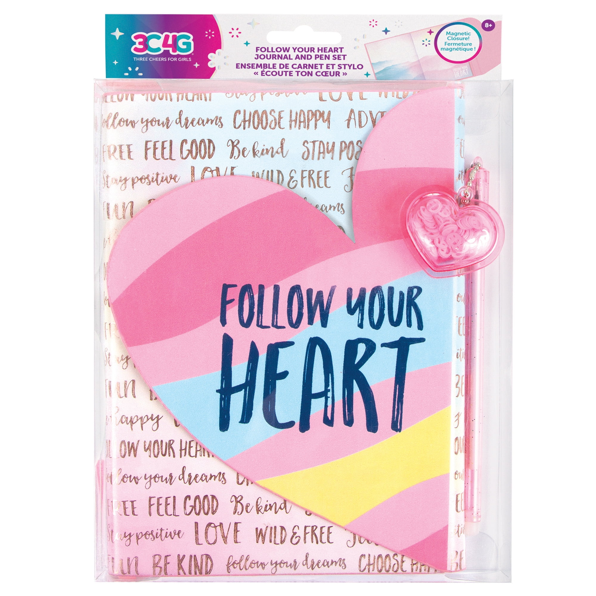 Three Cheers For Girls: Follow Your Heart Journal & Pen Set - Matching Heart Charm Pen, Simple For Kids To Always Have Inspiration On Hand, 192 Pages, Diary For Tween & Girls, Ages 8+