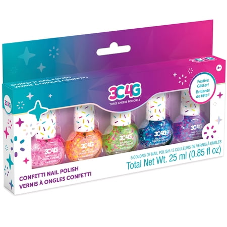 3C4G: Confetti Nail Polish Set - 5 Bottles, Make It Real, Tweens & Girls, Non-Toxic Long-Lasting Polish, Festive Glitter, Vibrant Colors, Three Cheers For Girls, Kids Ages 8+