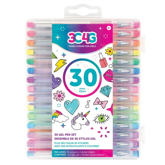 Three Cheers for Girls Gel Pen Set, Fine Point, Assorted Ink Colors, 30 Count