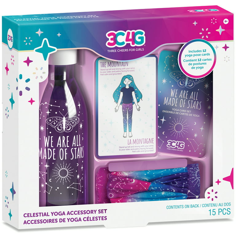 Three Cheers for Girls: Multi-color Celestial Yoga Set - Includes Yoga  Headband, Water Bottle, Hand Towel & 12 Yoga Cards to Learn Poses, Ages 6+  