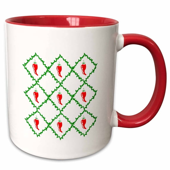 3drose, Three Chili Peppers White Diamonds Graphic, 15oz Two-tone Red Mug