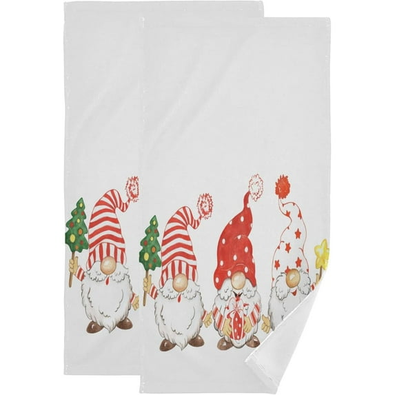 Three Christmas Gnomes Hand Towels 2 PCS, New Year Decor Kitchen Towel Ultra Soft and Highly Absorbent,Decorative Fingertip Face Towel for Bathroom Hotel, 28.3"x14.4"