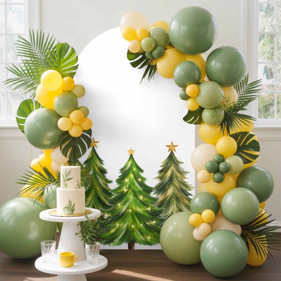 Three Christmas Trees Arch Backdrop Cover, 4FT, Rustic Winter Trees Gold Stars Spandex Arch Covers Double-Sided Backdrop for Wedding Birthday Party Photo Background Decoration