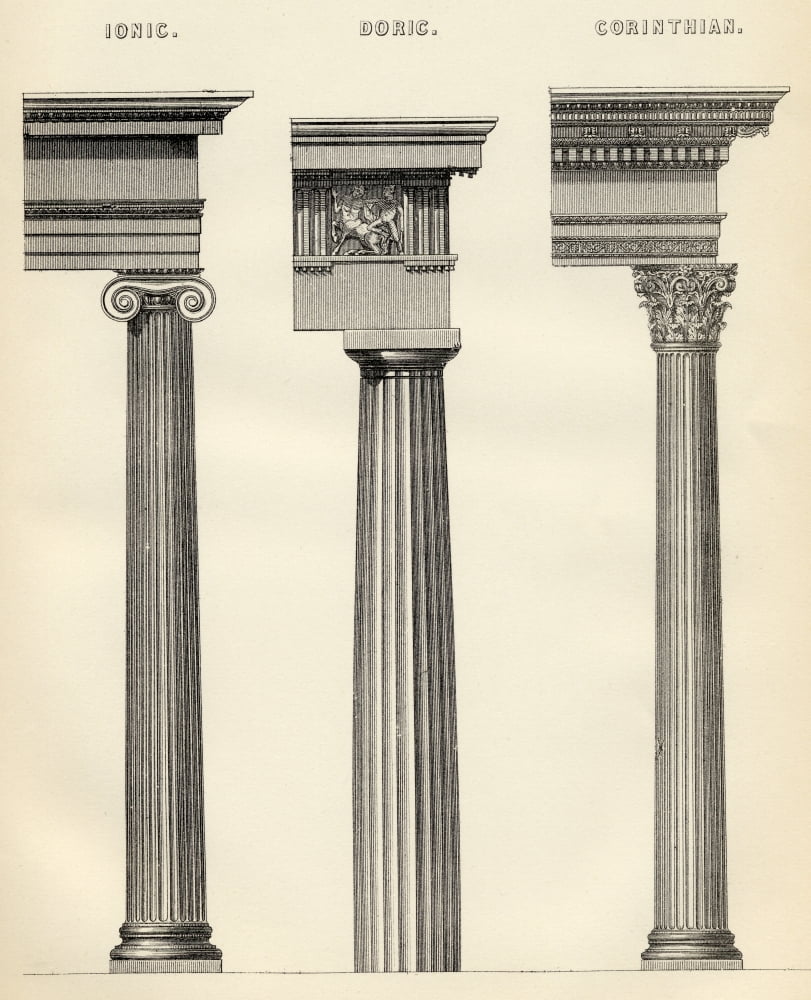 The Three Classical Orders Of Greek Architecture From The National Encyclopaedia Published By William Mackenzie London Late 19Th Century Canvas Art - Ken Welsh Design Pics (26 x 32)