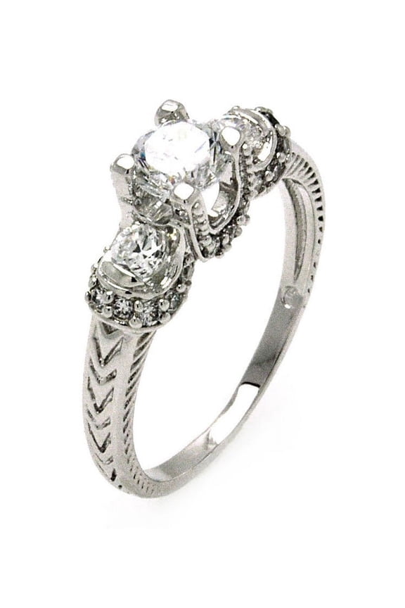 Three Clear Cubic Zirconia Stones Past Present Future Designer Band Ring Sterling Silver Size 8