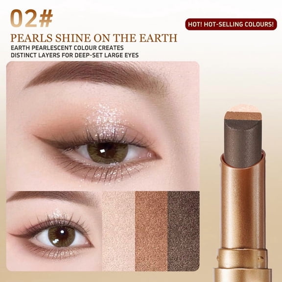 Three Color Eyeshadow Stick – Gradient Glitter Eye Shadow Crayon for Beginners, Fine Shimmer Blendable Lazy Makeup Tool