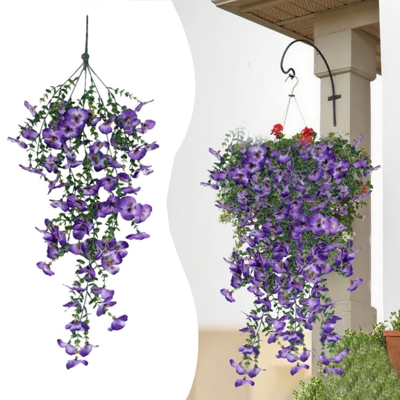 Three Color Petunia, Outdoor Artificial Hanging Flowers, Fake Ferns Plants, Artificial UV Protected Hanging Flowers, Vine Garland for Home Indoor, Decorative Florals, 29.5 in, 45 Strands Light Purple
