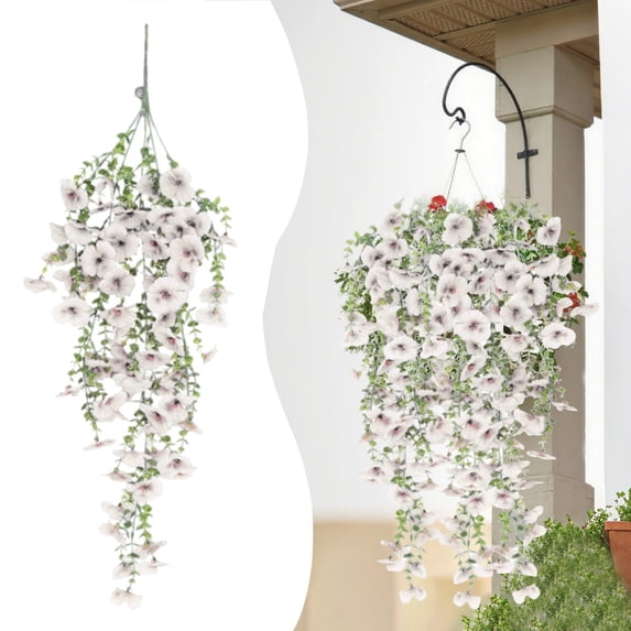 Three Color Petunia Wall Hanging Vine, Fake Flowers, Spring Flowers Artificial, Artificial Plants Indoor, Artificial Flowers Artificial Hanging Flowers for Outdoor Violet Hanging Decor White 1Pcs