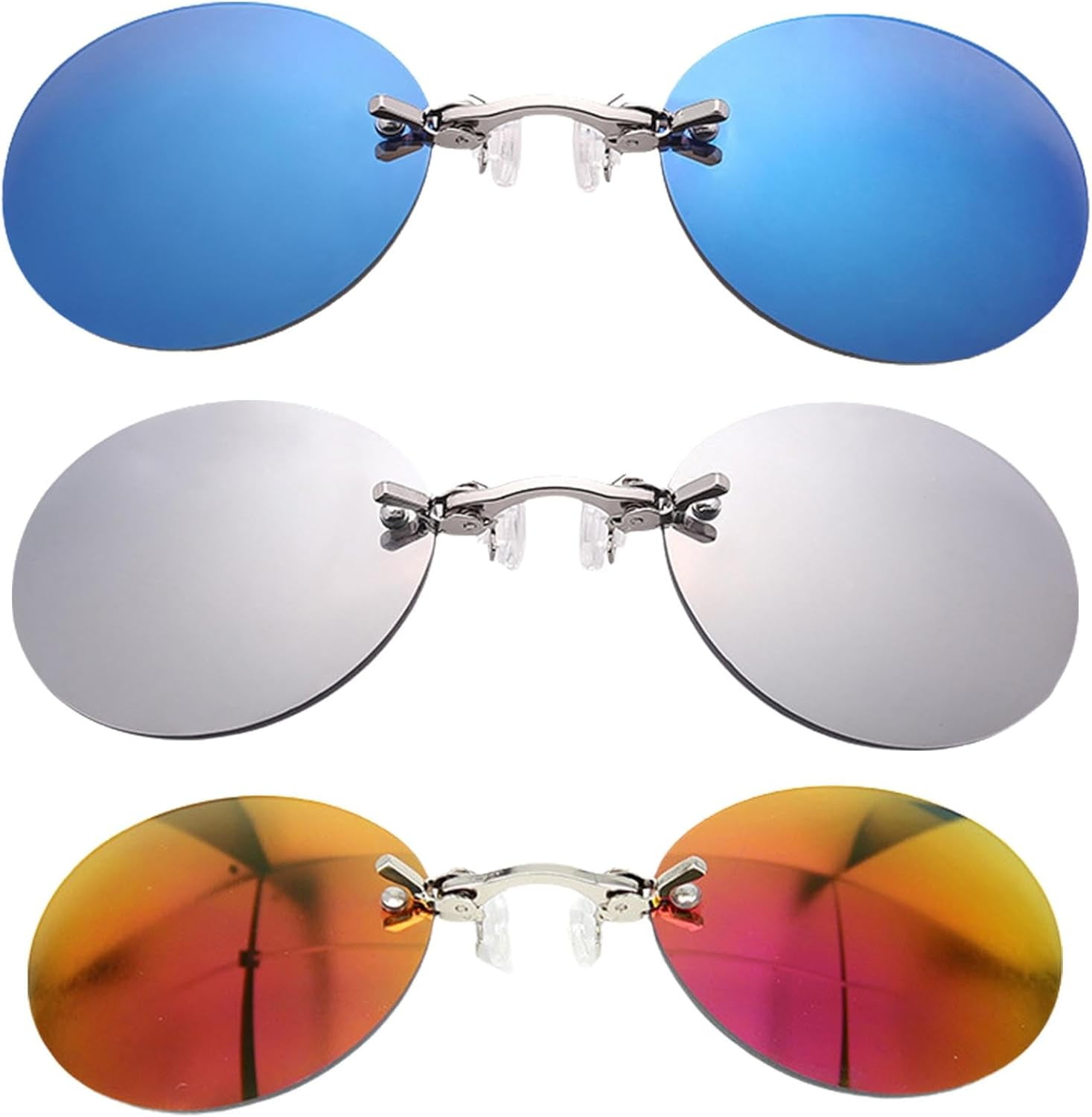 Three Color Retro Round Clip on Nose Glasses, 3 Color Retro Round Clip On Nose Glasses, Unisex ...