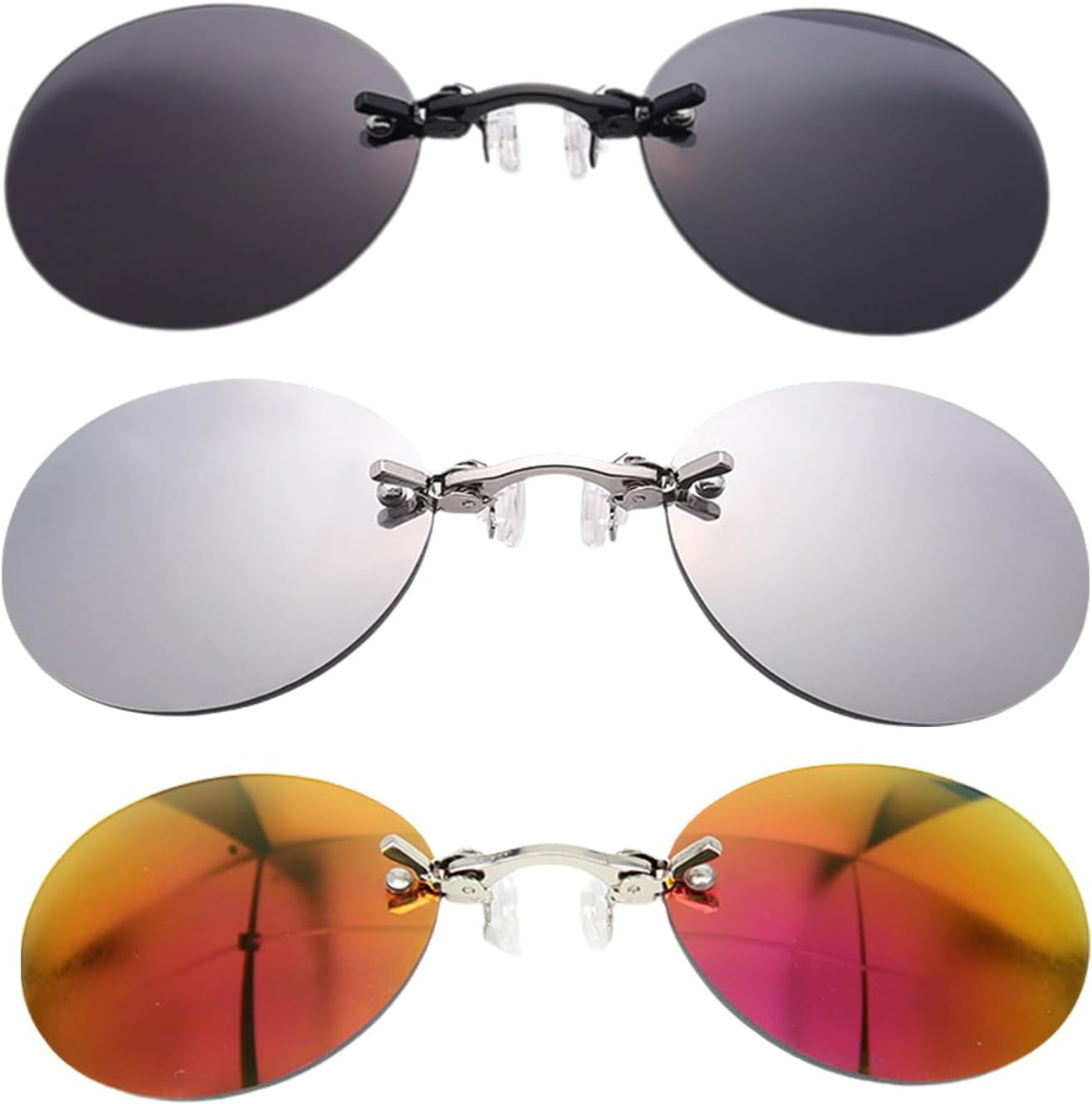 Three Color Retro Round Clip on Nose Glasses, 3 Color Retro Round Clip ...