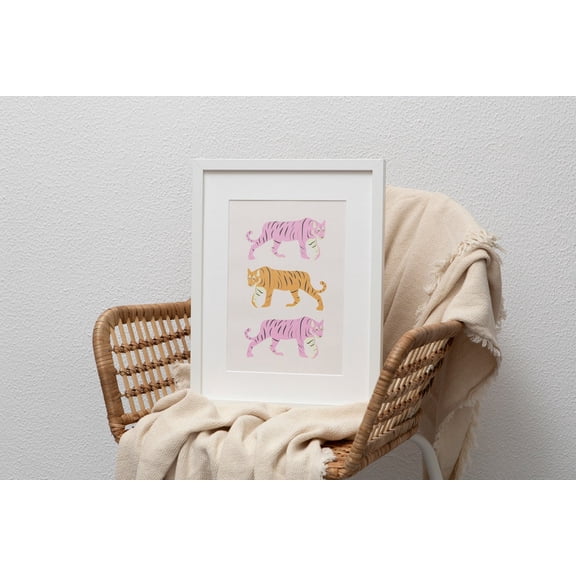 Three Colorful Tigers Retro Animal Wall Art, Unframed Canvas Size 16x24