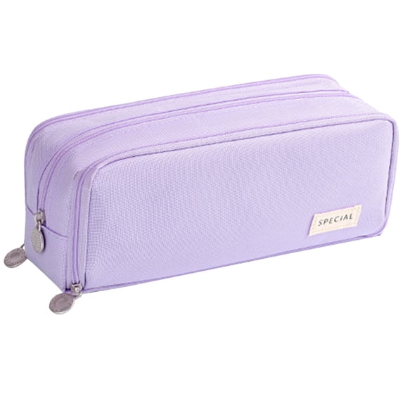 Three Compartment Zipper Pencil Case, Large Capacity Pen Storage Pouch, Durable Stationery Organizer Bag For Pens, Markers, Office Supplies, Craft Tools and Household Stationery Storage,Purple