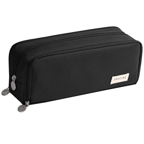 Three Compartment Zipper Pencil Case, Large Capacity Pen Storage Pouch, Durable Stationery Organizer Bag For Pens, Markers, Office Supplies, Craft Tools and Household Stationery Storage,Black