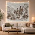 thumbnail image 1 of Three Cowboys Riding Horses in Desert Canyon, Adventurous Vintage for Wild West Art Enthusiasts, Monochromatic Line Art Decor, Birthday Gift Tapestry Wall Hanging for Bedroom and Living Room, 1 of 7