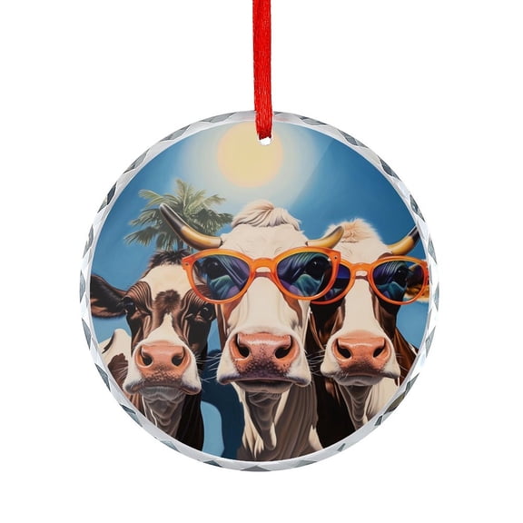 Three Cows in Sunglasses Christmas Ornament Farm Animal Holiday Ornaments Hanging Craft Collectibles for Xmas Trees Home Party Gifts