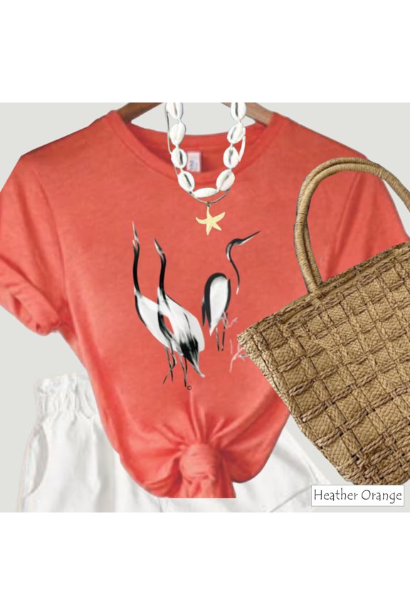 Three Cranes Graphic TShirt Zen Bird Print Tee