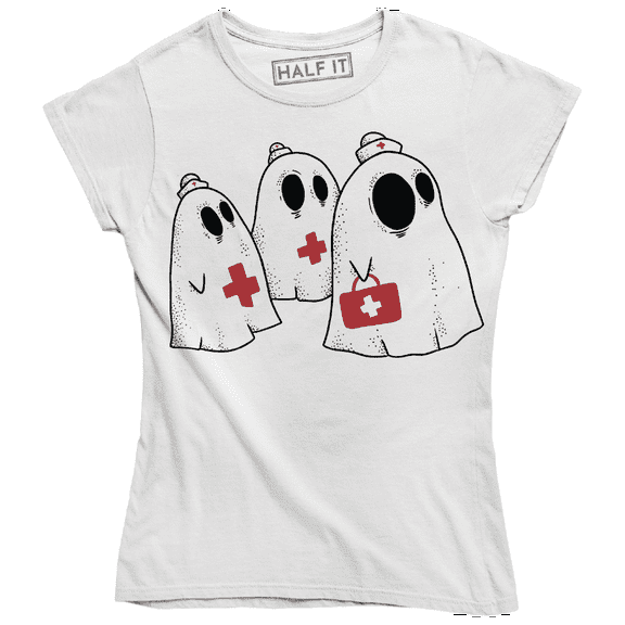 Three Creepy Ghosts With Nurse Hats And Red Crosses Women's T-Shirt