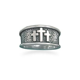 Three Cross Ring Antiqued Sterling Silver Tapered Band - Made in the USA Three Cross Ring Antiqued Sterling Silver Tapered Band - Made in the USA