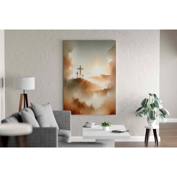 Three Crosses Landscape Art Christian Faith Design 2, Stretched Canvas 8x10in