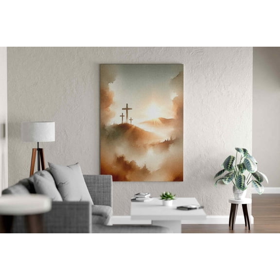 Three Crosses Landscape Art Christian Faith Design 2, Unframed Paper Poster 8x10in
