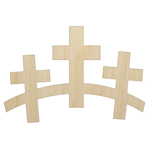 Three Crosses Wood Shape Unfinished Piece Cutout Craft DIY Projects - 4.70 Inch Size - 1/8 Inch Thick