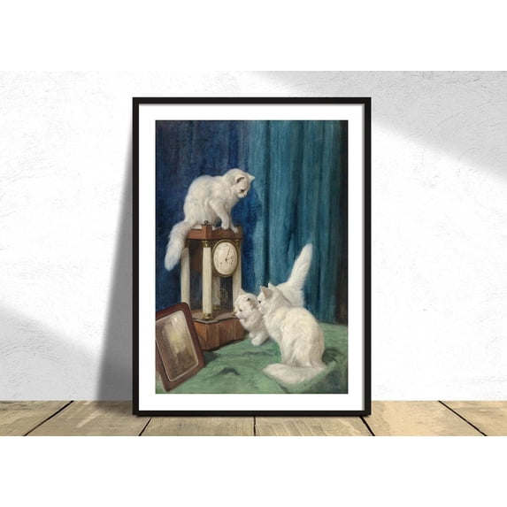 Three Curious Cats Arthur Heyer German Art Vintage Retro Old Decor Realism White, Unframed Paper Poster 24x36in