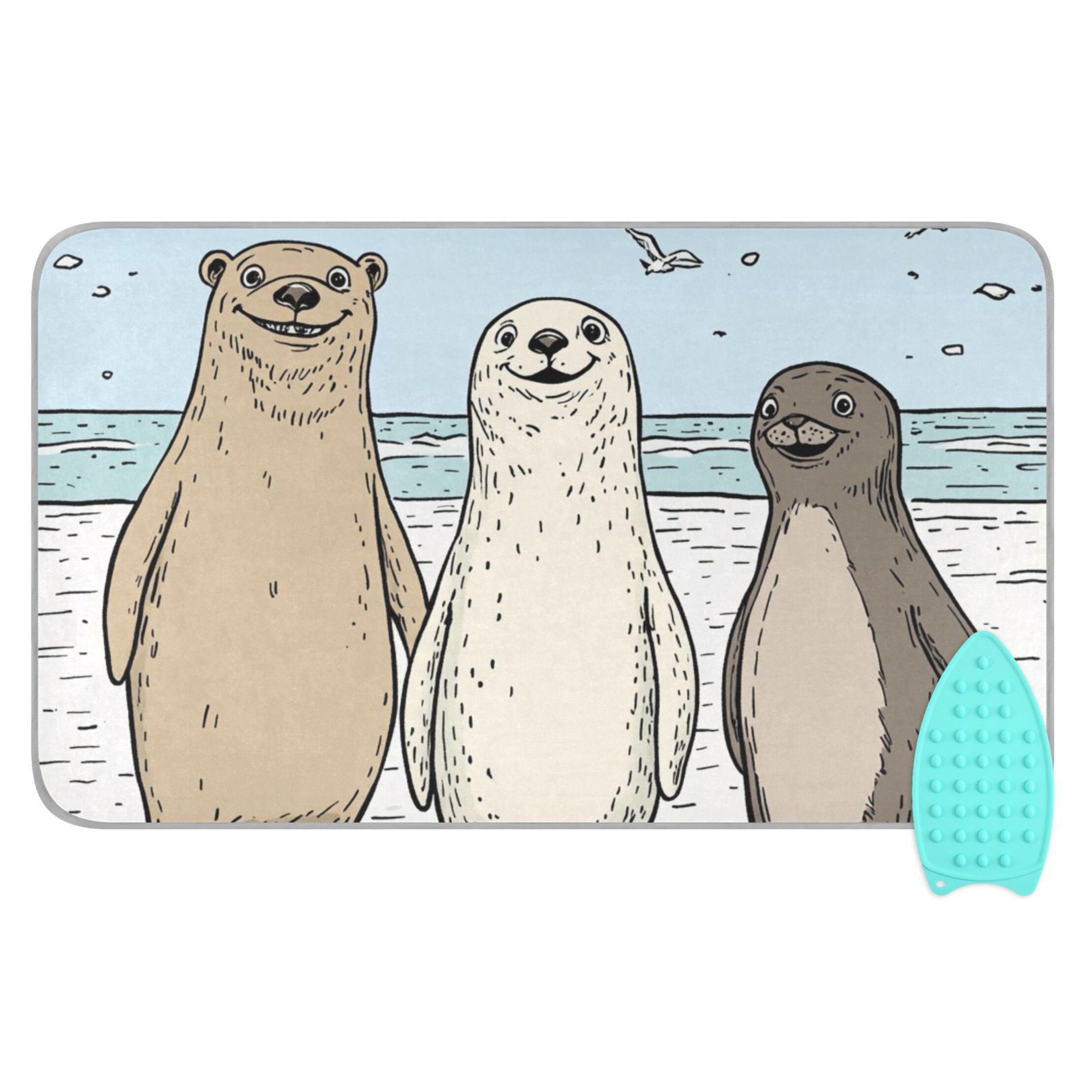 Three Cute Animals Hand Drawn Ironing Mat Blanket for Table Top Travel Portable Ironing Board Pad 47.2x27.6 Inch