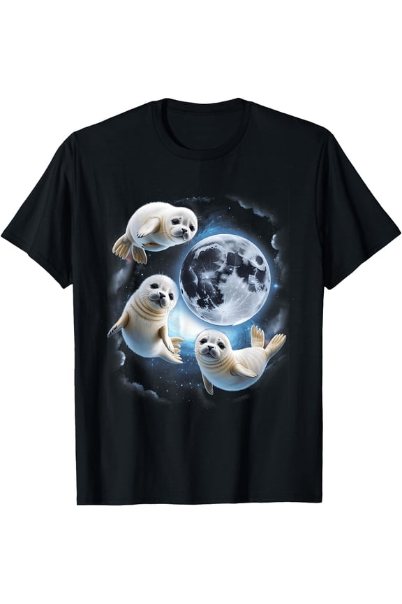 Three Cute Baby Seals Moon 3 Seal Funny Weird Cursed Meme T-Shirt, Unisex T-Shirt