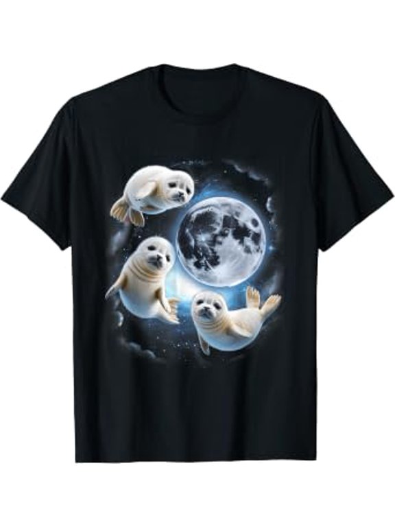 Three Cute Baby Seals Moon 3 Seal Funny Weird Cursed Meme T-Shirt