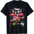 thumbnail image 1 of Three Cute Bunny Flamingos Costume Party Easter Eggs Basket T-Shirt, 1 of 5