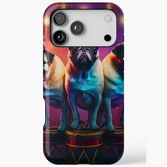 Three Cute Circus Pugs Animal Puppy Art Version1 Compatible Phone Case for iPhone 11 12 13 14 15 16 17 Pro Max