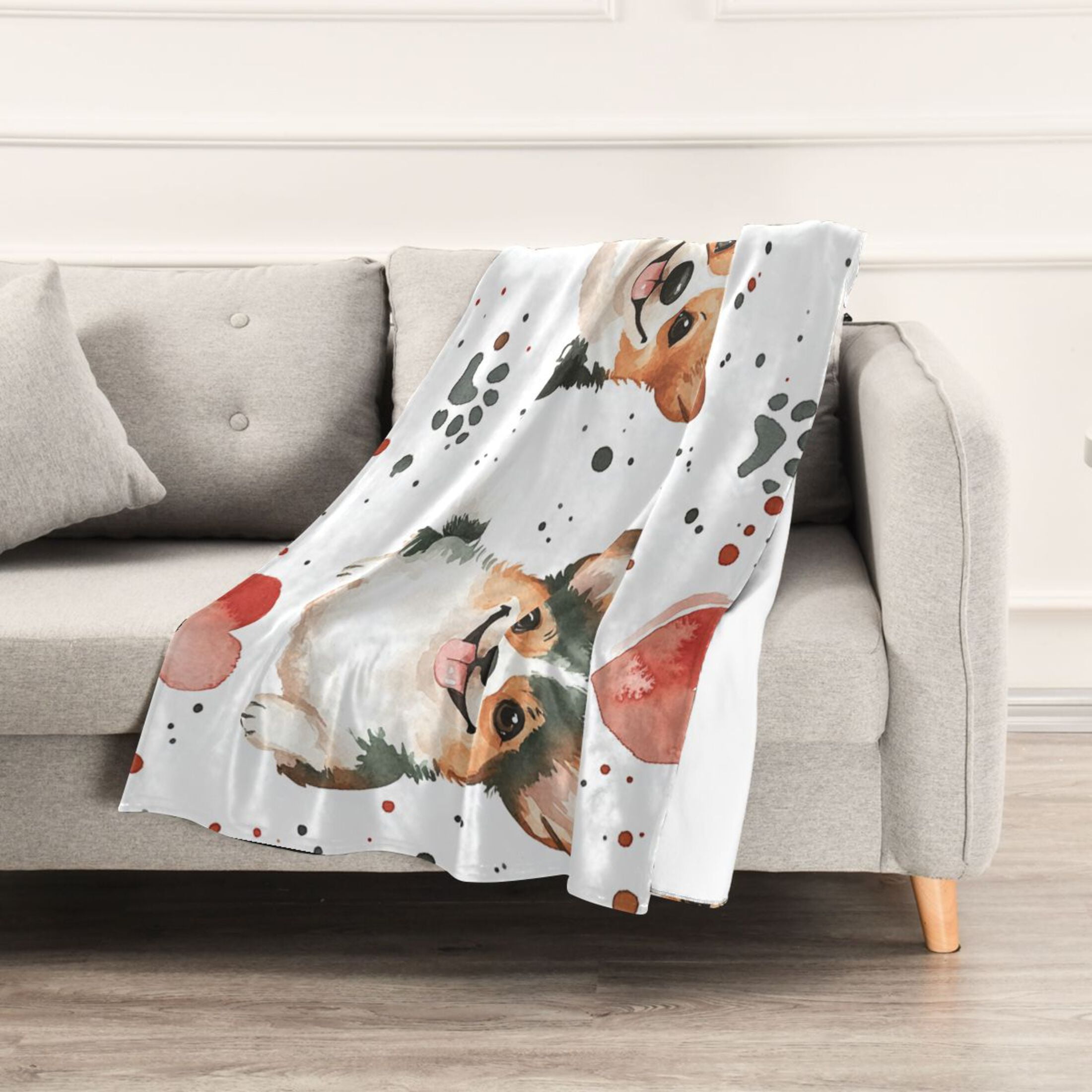 Three Cute Dog Throw Blanket 60" x 90" Soft and Warm Blankets for Couch Sofa and Bed