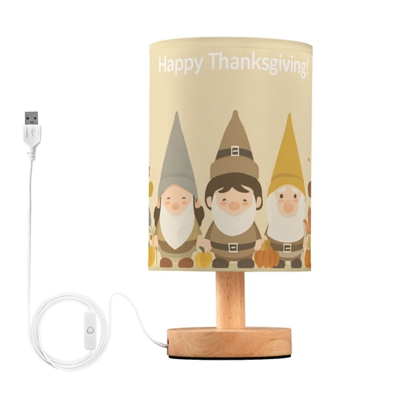 Three Cute Dwarfs Happy Thanksgiving Table Lamp with USB Port LED Warm Light Lamp Night Light Home Decor