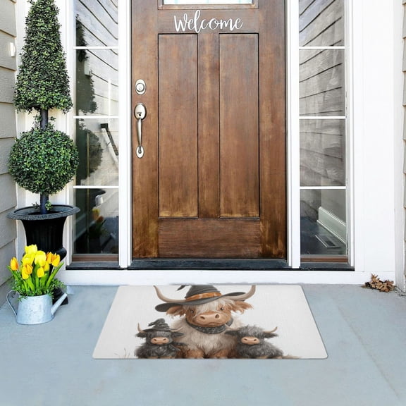 Three Cute Highland Cows Doormats Welcome Mats Gate Pads Entryway Outdoor 32" x 20"