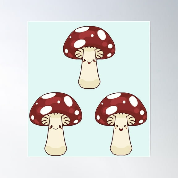 Three Cute Mushrooms Poster Wall Art, Modern Wall Decor For Living Room Bedroom, 16x24 UNFRAMED