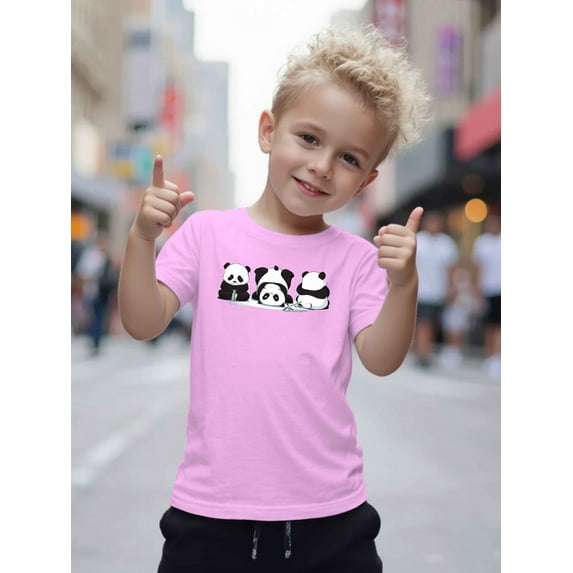 Three Cute Pandas So Naive Cotton short-sleeved T-shirt American fashion cute printed boys' bottoming shirt summer round neck casual versatile little boy top