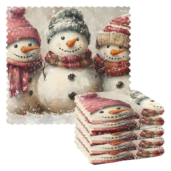 Three Cute Snowman Kitchen Cloth Dish Towels for Drying Washing Absorbent Dish Rags Reusable soft kitchen dishcloth set 6 Pack