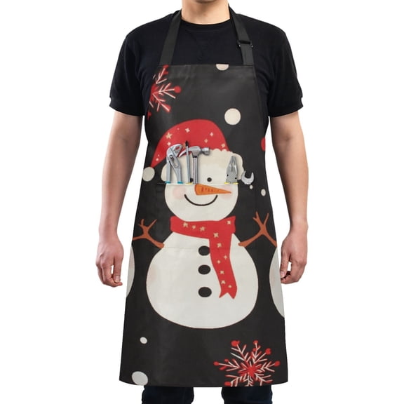 Three Cute Snowmen Chef Kitchen Apron with Pockets for Women Waterproof Aprons for Cooking Baking