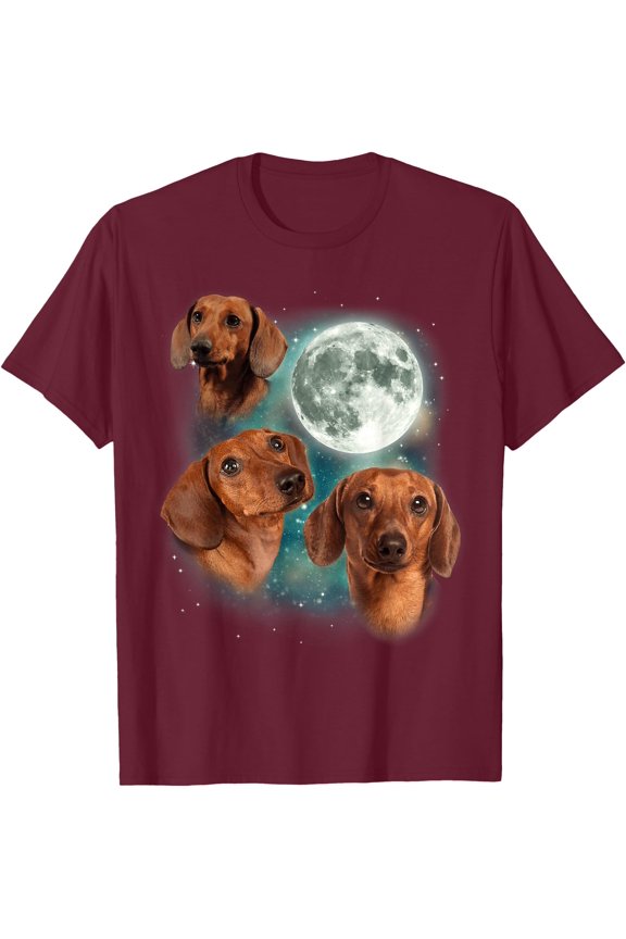 Three Dachshund Moon Wiener Dog Humorous Doggo Meme Parody Unisex T-Shirt for Men Women Kids Toddler